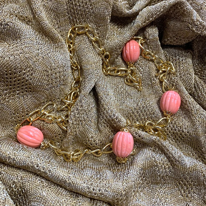 Ladies robust link necklaces -Vintage coral gold chain necklace