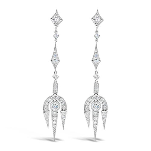 double drop earrings for women -Diamond Dangle Estate Earrings