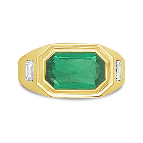 ripple texture rings for women -Emerald & Diamond Estate Ring