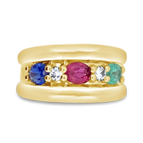 ladies gold rings butterfly motifs -Ruby, Emerald, Sapphire & Diamond Ring