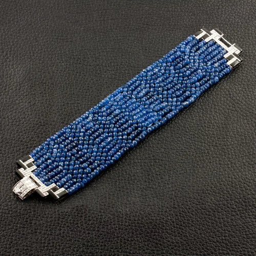 Ladies thin titanium bracelets -Sapphire Bead Bracelet