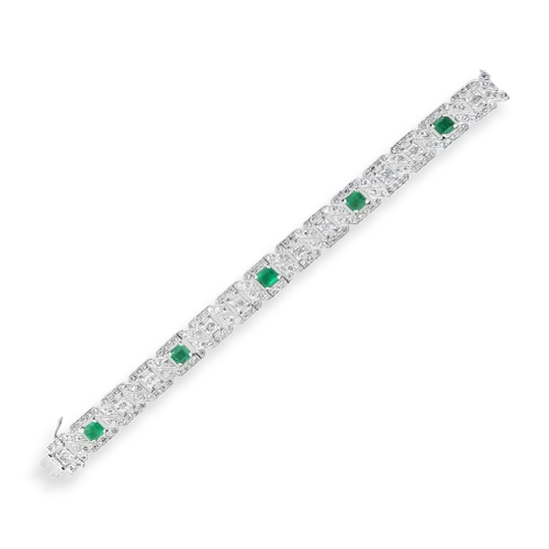 Ladies flame shine bracelets -Emerald & Diamond Art Deco Estate Bracelet