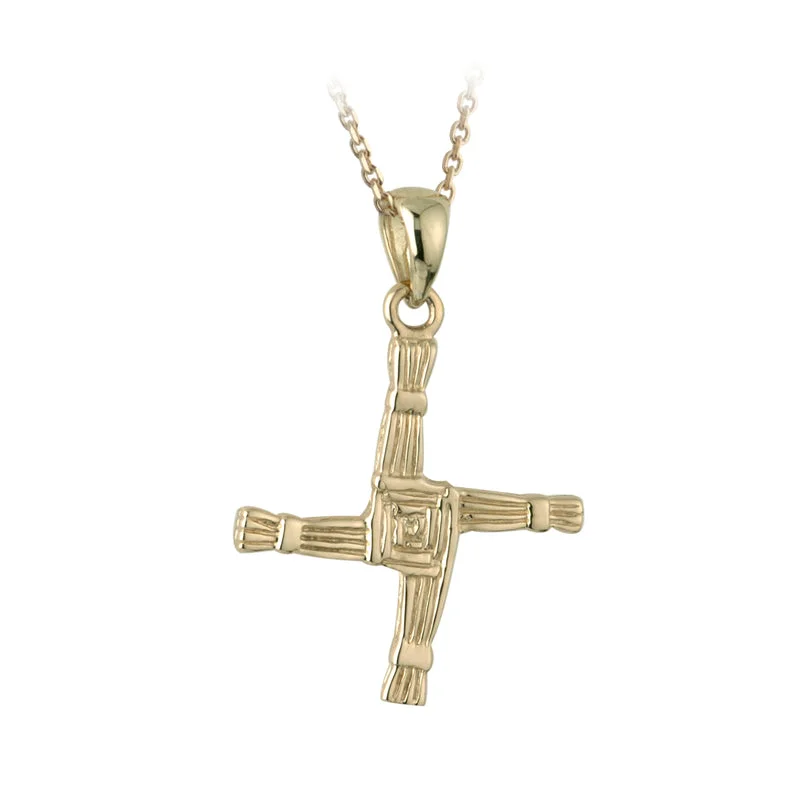 Ladies heavy bold necklaces -10k Yellow Gold Small St Brigid's Celtic Cross Necklace