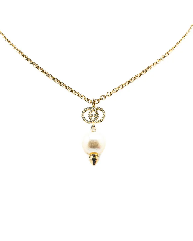 Ladies 10K gold charm necklaces -Gold Plated Faux Pearl Drop Pendant Necklace