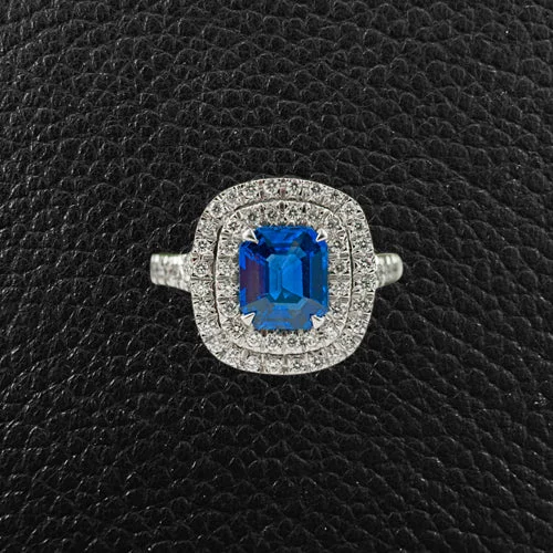 animal motif rings for women -Sapphire & Diamond Double Halo Ring