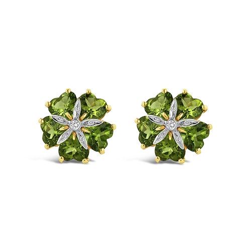 etched design earrings for women -Peridot & Diamond Flower Estate Earrings