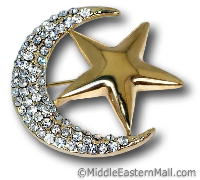 brushed silver brooch for women -Wholesale one dozen Moon & Star Brooch in Gold