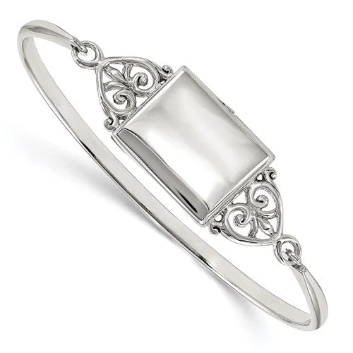 Ladies economical chic bracelets -Sterling Silver Rectangular Locket Bangle Bracelet - Engravable