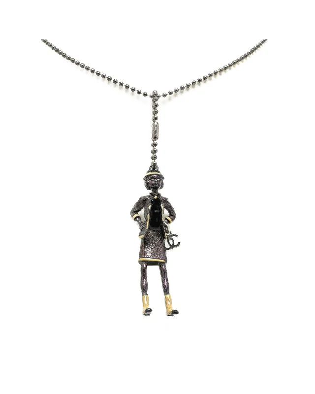 Ladies exclusive craft necklaces -Enamel Pendant Necklace with Silver-Tone Beaded Chain