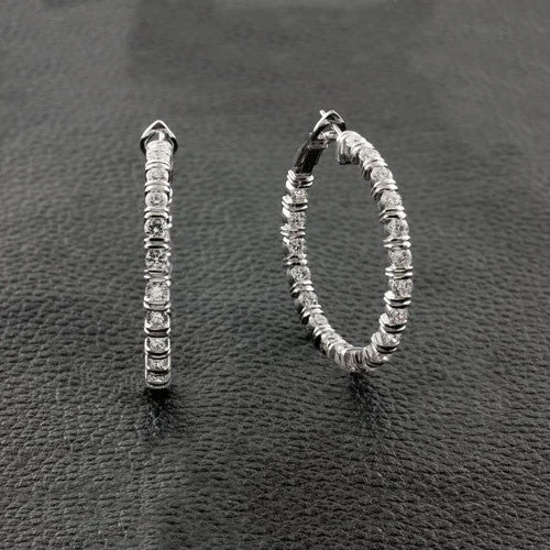 ladies earrings opal inlays -Diamond Hoop Earrings