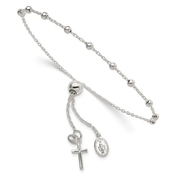 Ladies cycle gleam bracelets -Sterling Silver Adjustable Rosary Bolo Bracelet