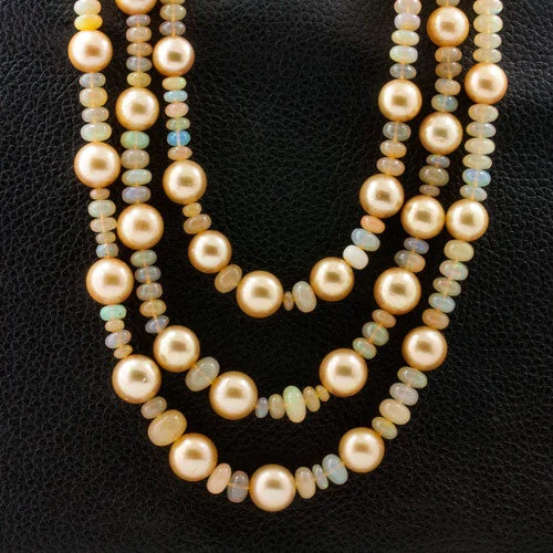 Ladies vibrant bead necklaces -Golden Pearl & Opal Necklace