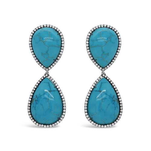 oxidized gold earrings for women -Turquoise & Diamond Drop Earrings