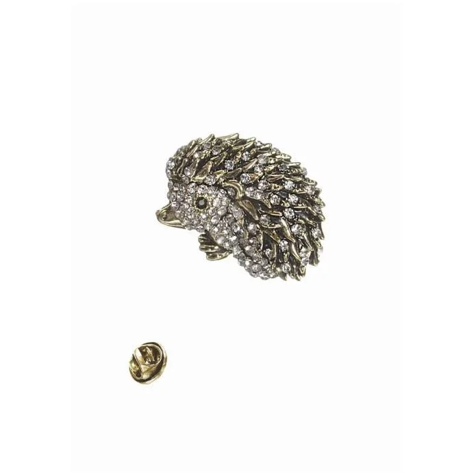 rose gold diamond brooch for women -Hot Tomato Hedgehog Twinkle Brooch in Antique Gold with Clear Crystals