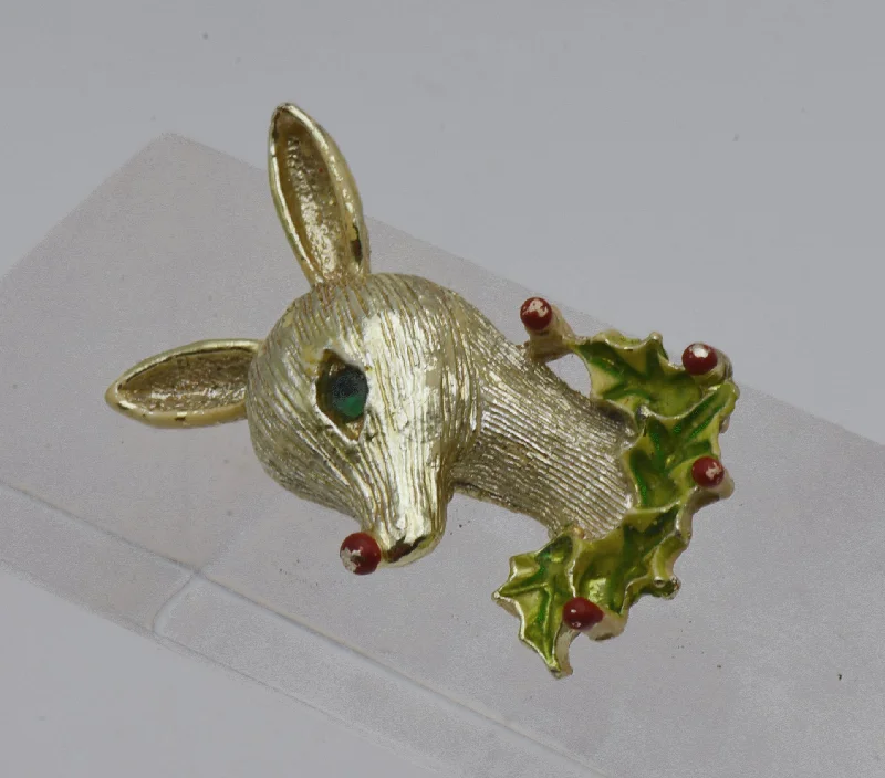 ladies rose gold brooch leaf design -Gerry's - Vintage Rudolph the Red Nosed Reindeer Brooch