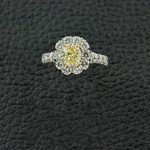 ladies promise rings romantic themes -Yellow Diamond Halo Ring