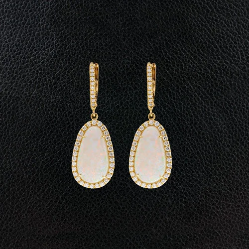 minimalist curve earrings for women -Opal & Diamond Dangle Earrings