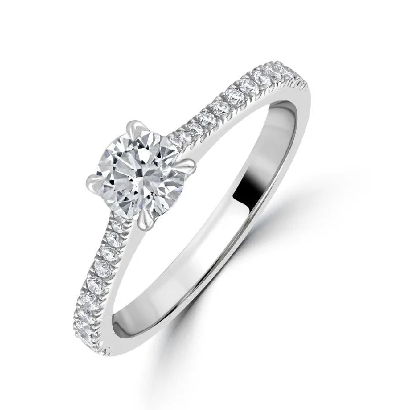 crystal rings for women sparkling -0.69ct Diamond Round Brilliant Cut Solitaire with Diamond set shoulders Platinum Ring