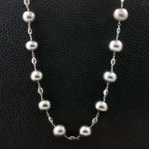 Ladies pearly moonstone necklaces -Tahitian Pearl & Moonstone Necklace