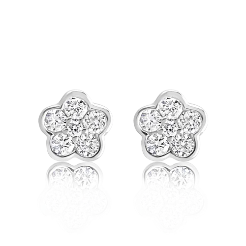 polished silver earrings for women -Diamond Flower Earrings