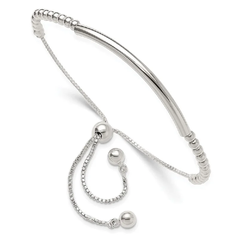 Ladies quiet gleam bracelets -Sterling Silver Curved Bar and Bead Adjustable Bolo Lariat Friendship Bracelet