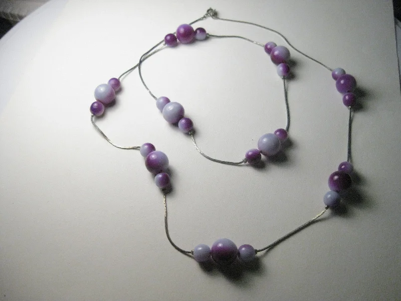 Ladies graceful pendant necklaces -Vintage Shades of Purple Beaded 28" Silvertone Necklace