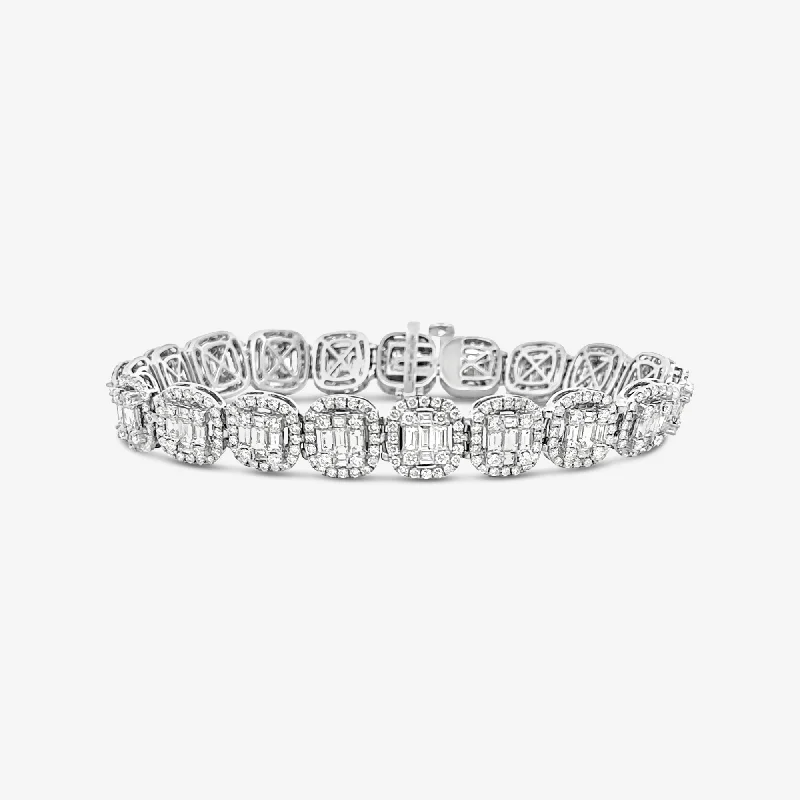 Ladies glint charm bracelets -9.27ct Diamond Round & Baguette Cushion Halo Tennis Bracelet