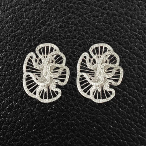 leaf design earrings for women -Diamond Ruffle Earrings