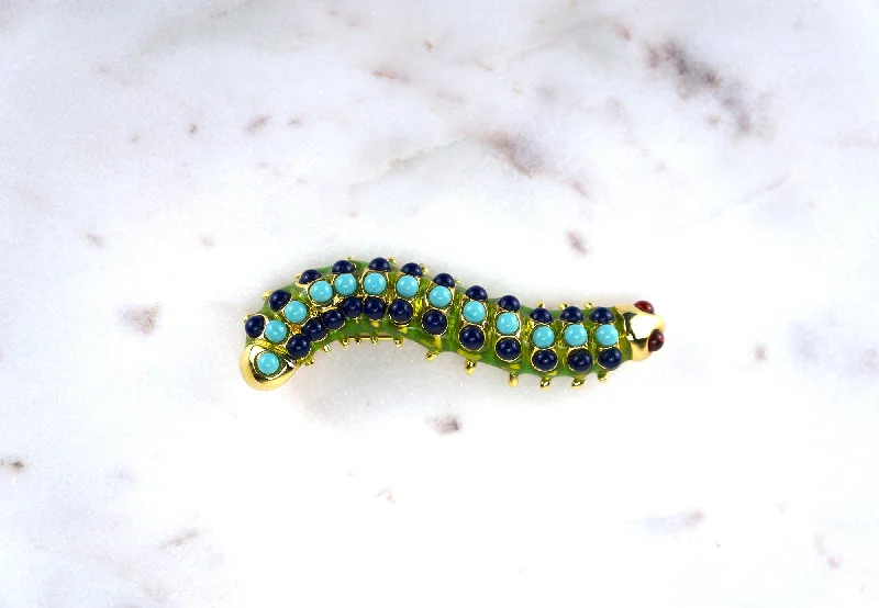 ladies gold brooch sun designs -Enamel Caterpillar Brooch