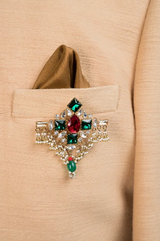 minimalist line brooch for women -Green And Maroon Crystal Stone Brooch