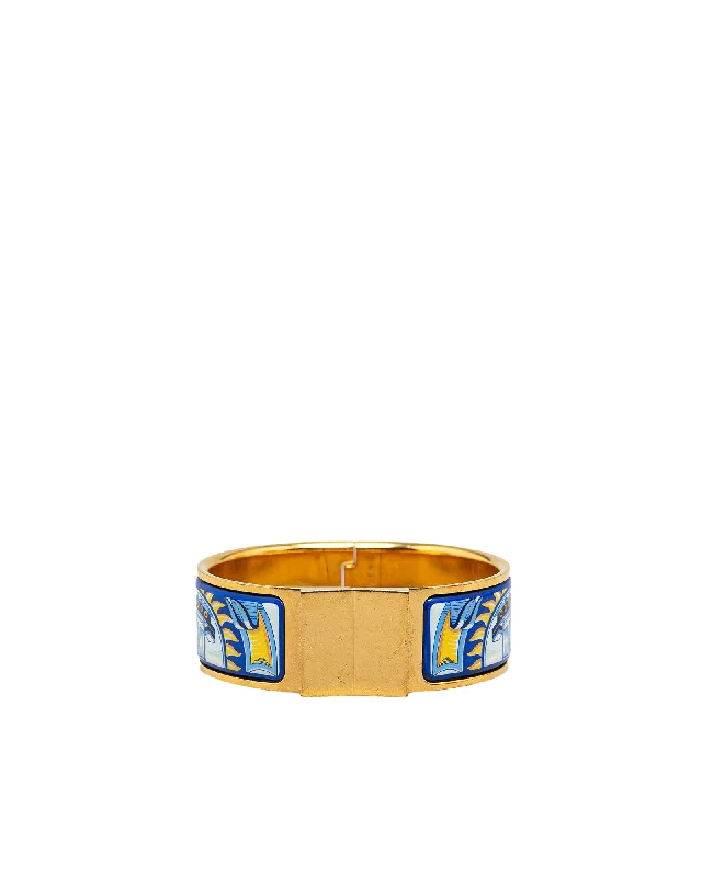 Ladies sunny charm bracelets -Wide Enamel Hinge Bracelet with Gold-Plated Body