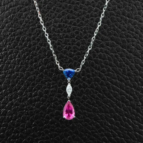 Ladies ruby red necklaces -Pink Tourmaline, Diamond & Sapphire Necklace