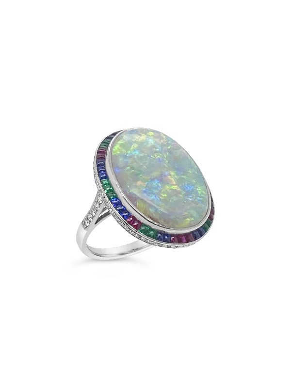 rose gold rings for women with gems -Statement Opal Ring