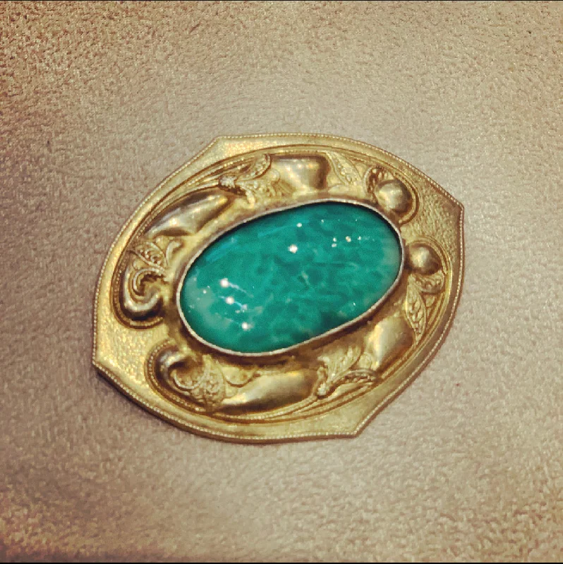 oxidized finish brooch for women -Art Nouveau Jade Green brooch