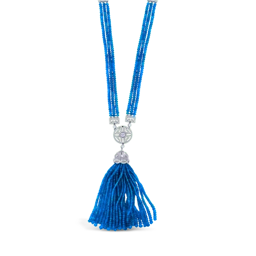 Ladies holiday sparkle necklaces -Sapphire Bead & Diamond Tassel Estate Necklace