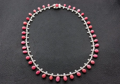 Ladies rosy pink necklaces -Conch Pearl & Diamond Necklace