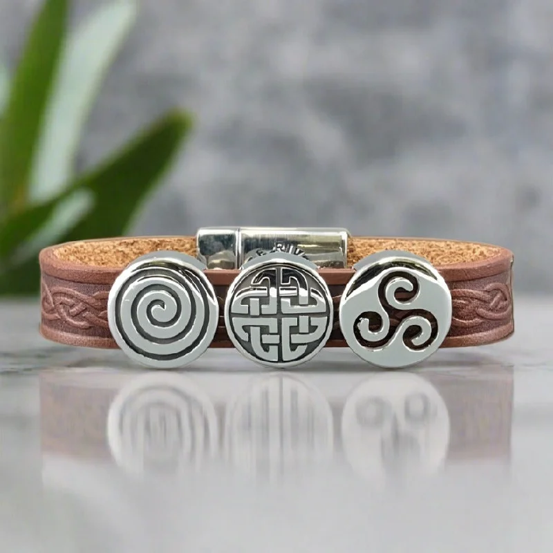 Ladies town sparkle bracelets -Celtic Leather Brown Aoife Cuff Bracelet