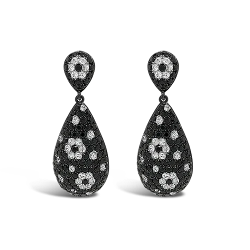 ladies earrings etched florals -Black Spinel Dangle Earrings