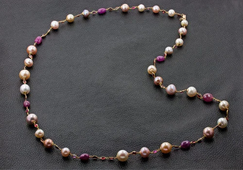 Ladies native tribal necklaces -Pearl & Garnet Necklace