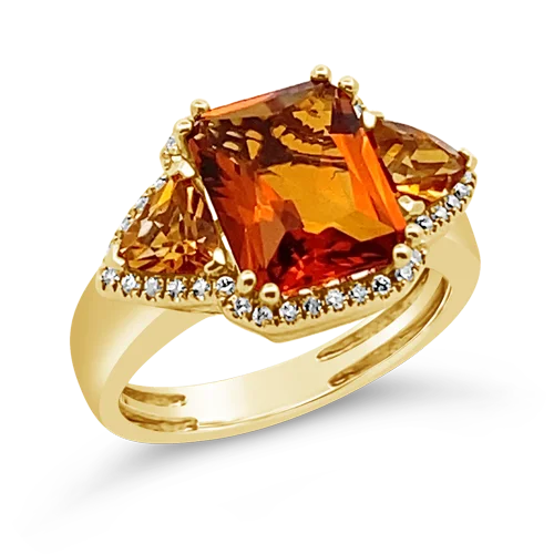 oxidized gold rings for women -Citrine & Diamond Ring