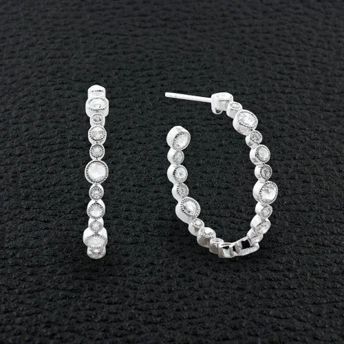 ladies pearl stud earrings -Diamond Hoop Earrings