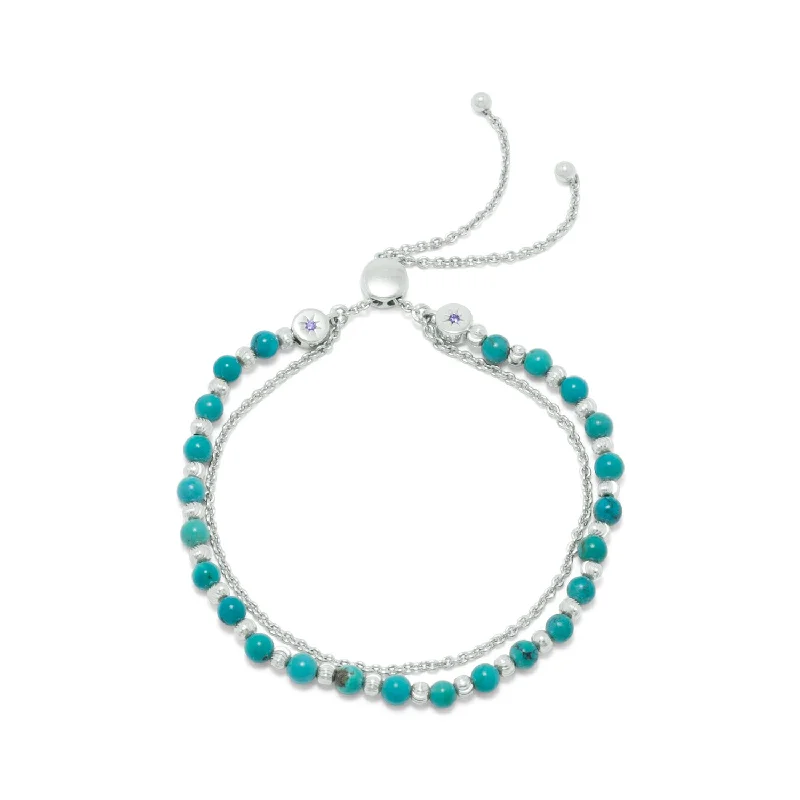 Ladies handmade artisan bracelets -Sterling Silver Double Strand Reconstituted Turquoise Bolo Bracelet