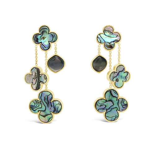 delicate stud earrings for women -Clover Style Abalone Dangle Earrings