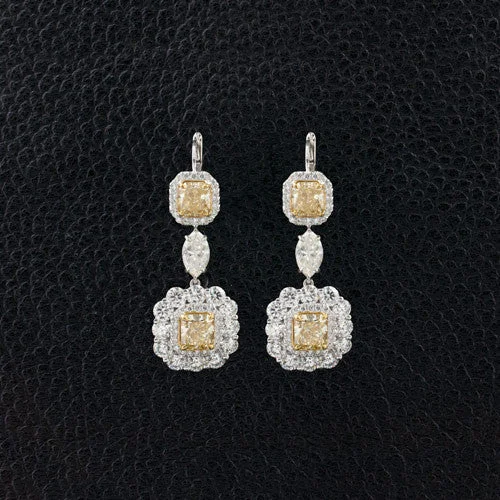 ladies silver earrings garnet stones -Yellow & White Diamond Dangle Earrings