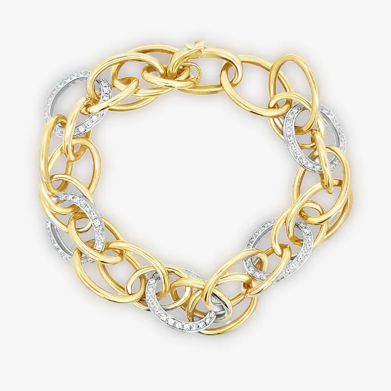 Ladies void sparkle bracelets -Interlocking Gold & Diamond Oval Link Bracelet