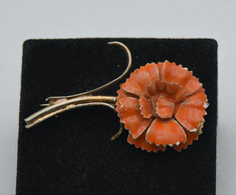 vintage brooch for women retro design -Vintage Gold Tone Metal Orange Flower Brooch