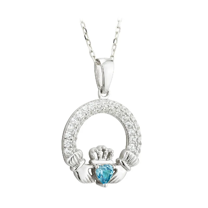 Ladies creative abstract necklaces -March Birthstone Claddagh Necklace