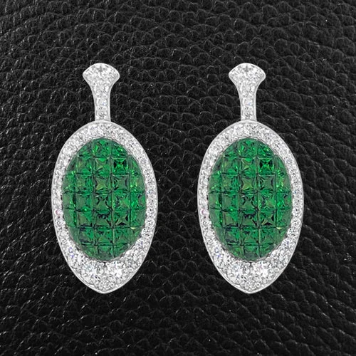 ladies earrings rope textures -Tsavorite & Diamond Earrings