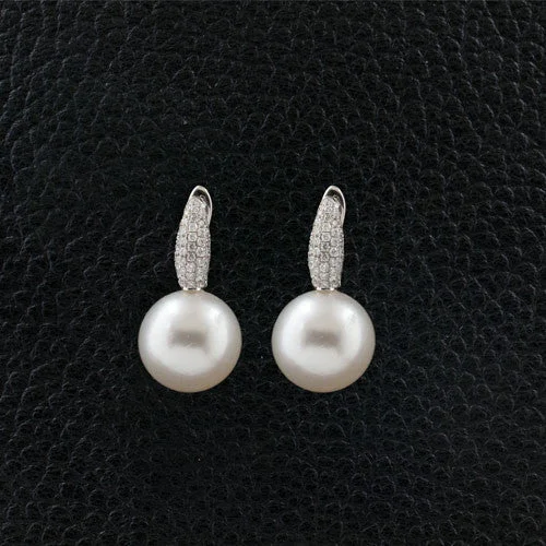 layered drop earrings for women -South Sea Pearl & Diamond Earrings