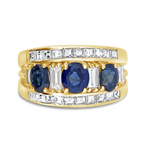 ladies white gold rings lines -Sapphire & Diamond Ring